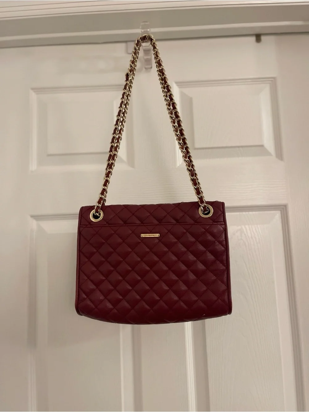 Rebecca Minkoff Quilted Shoulder Bag in Wine Red with Gold Chain